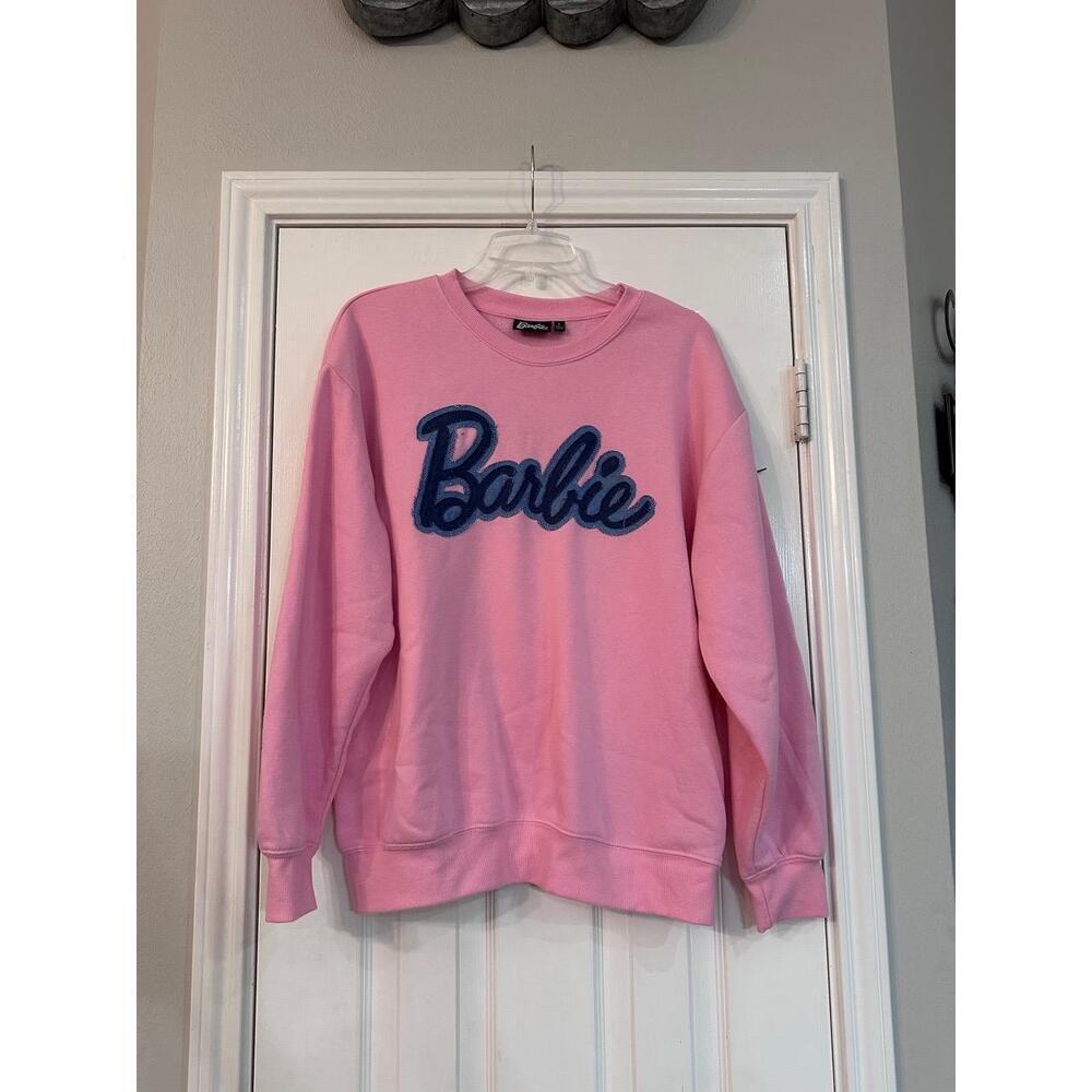Barbie Womens Sweatshirt Size L Pink Blue Graphic Casual Logo Iconic Retro - Picture 2 of 6